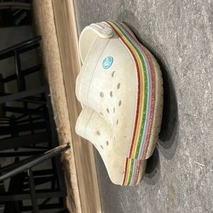 Rainbow bottom high platform crocs
